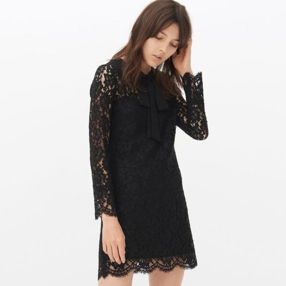 Sandro Paris Raoule Black Lace Tie Neck Cocktail Dress 3 40 L - Picture 2 of 12